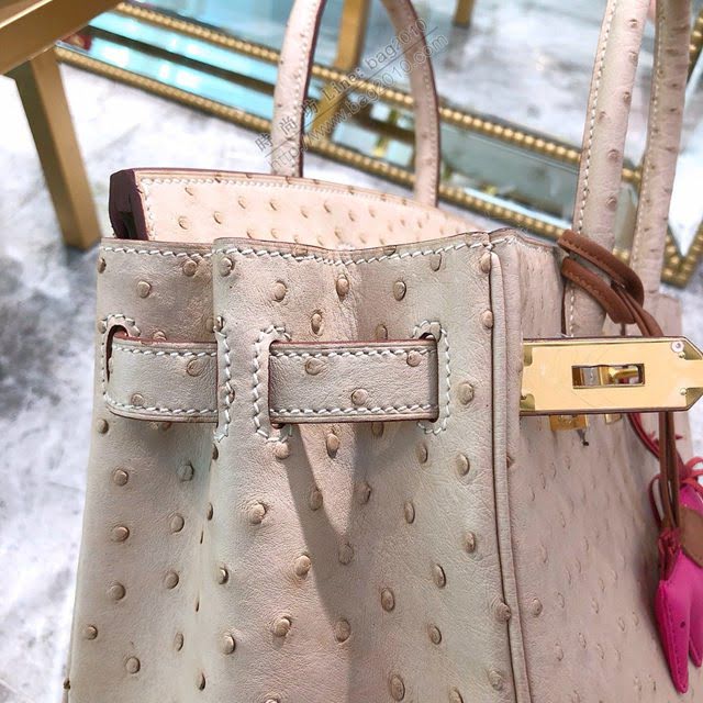 Hermes女包 愛馬仕Birkin30cm Hermes鉑金包 進口k級鴕鳥皮 手工蠟線縫製 Hermes鴕鳥皮手提女包  am1989